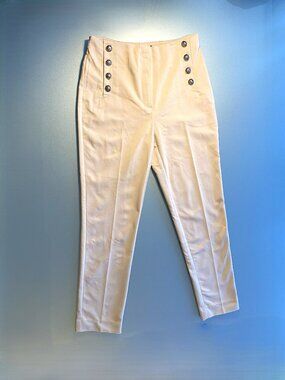 NWOT MNG Mango Dress Pants Creme W/ Gold Fancy Buttons Size 8 29 Waist High Rise